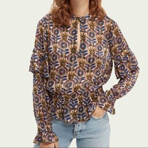 Scotch & Soda Floral Ruffle Top Elastic Waist Tiered Ruffle Long Sleeves NWT